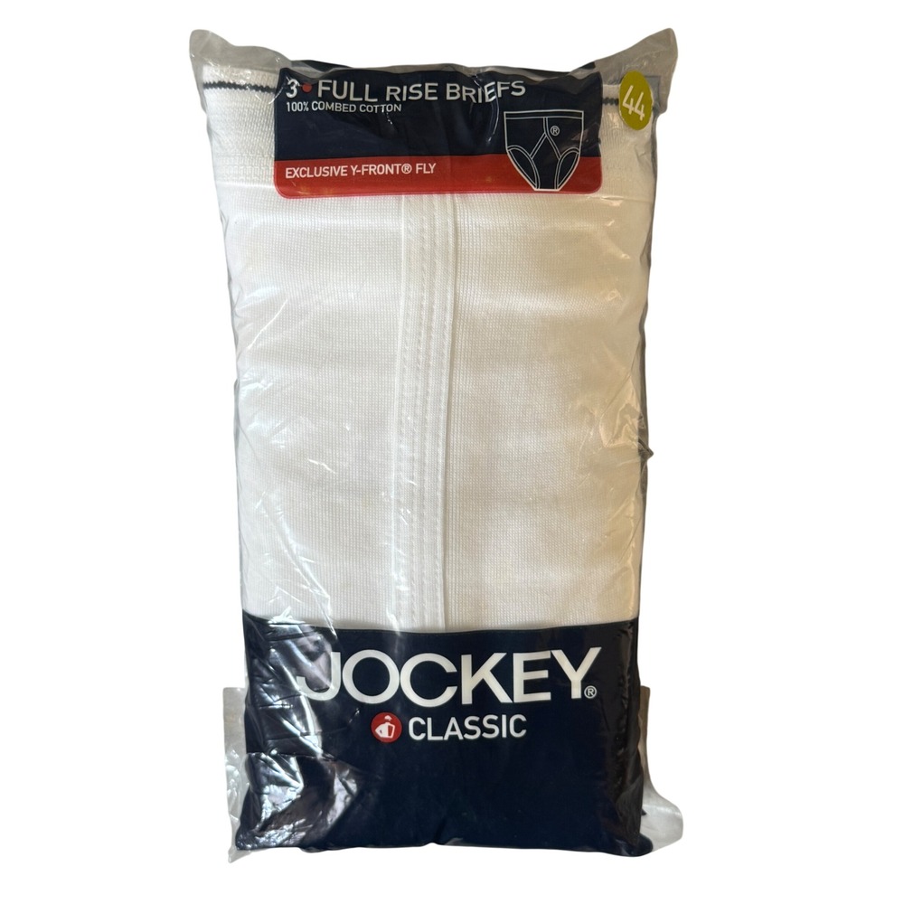 Jockey Classic Full Rise Briefs 3 Pack Cotton White Size 44 Y-Front Fly 9007 NEW
